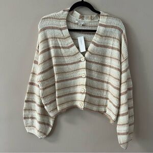 American eagle V neck cropped cardigan sweater Ladies medium Brown cream striped